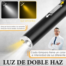 Linterna LED Recargable, Linterna Médica Portátil, Mini Linterna Reutilizable, Luz Amarilla y Luz Blanca 2 en 1, Adecuada para Uso Diario por Médicos, Enfermeras y Personal de Mantenimiento
