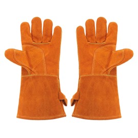 HARFINGTON 1Pair 3038-1 Welding Gloves 14" Fire Heat Resistant Long Sleeve Cowhide Leather BBQ Grill Gloves for Welding Fireplace Oven Baking Garden