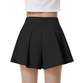 QooNoo V Crossover Girls Athletic Skirts with Shorts 2 in 1 Flowy Tennis Skorts High Waist Running Shorts for Teen Kid (Black,Medium)