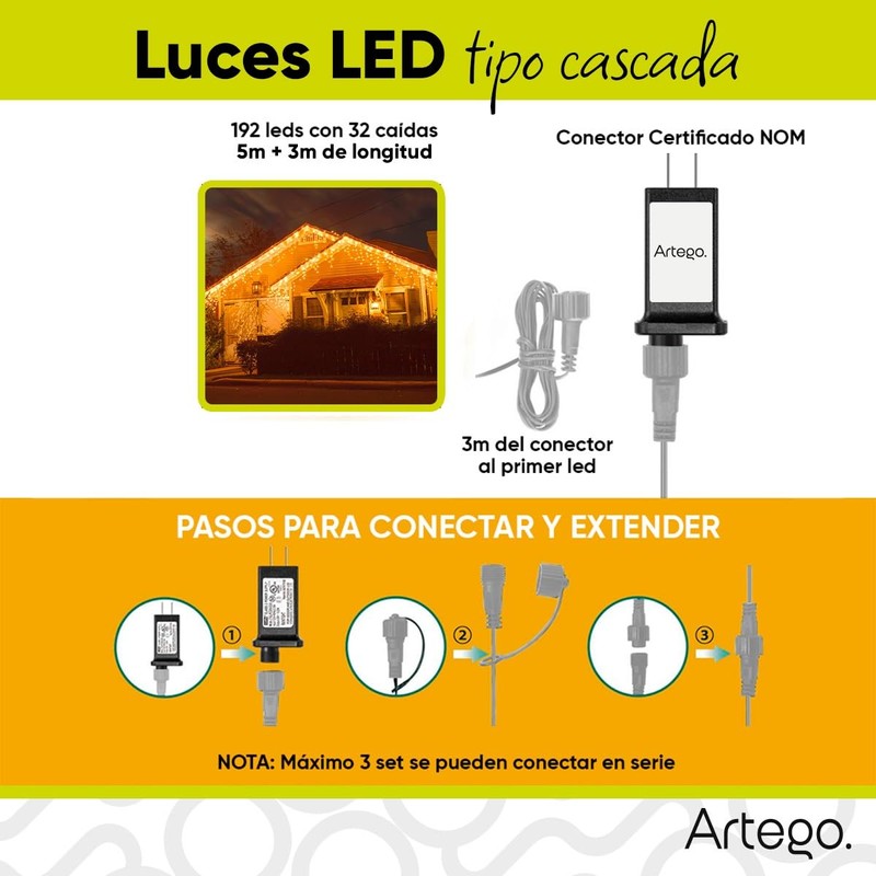 Serie De Luces Navidad Tipo Cascada Lluvia Luz Cálida Dorada