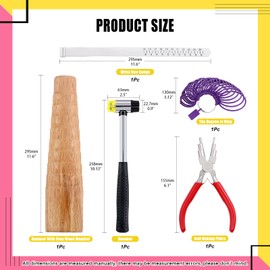 Mardatt 5 Pcs Jewelry Ring Bracelets Sizer Tools Measuring Set Includes Wooden Step Bracelet Mandrel, Rubber Hammer, Wire Bending Pliers, Wrist and Finger Sizer for Jewelry Making Crafts