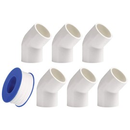 YOFASEN 6pcs 20mm 45° Elbow Plumbing Pipe Fittings Kit - PVC, Coupling & Elbow Connectors + Seal Tape