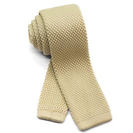 WANDM Men's Knit Tie Slim Skinny Square Necktie Width 2.2 inches Washable Solid Color Tan Beige Ivory