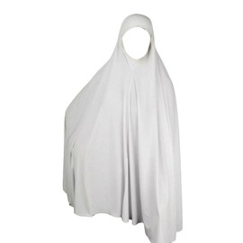 Womens Islamic Long Khimar Hijab, Ladies Soft Muslim Ehram Ihram Overhead Pull-On Top Scarf Jilbab Abaya Burqa Prayer Dress For Home, Office, Madrassa, Umrah, Hajj, Ramadan, Eid, Gift, White