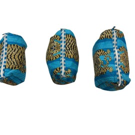 Cotton Hand Block Floral Print Toiletry Bag for Women Make Up Cosmetic Bag Jewelry Organizer Kit Storage Bag Case Travel Accessories Essentials Toiletries Purse Open Pouch Set of 3, DEISGN-8, Tiger