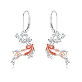 Reindeer Earrings 925 Sterling Silver Christmas Reindeer Drop Earrings Leverback Dangle Earrings Reindeer Jewellery Gift for Women Daughter
