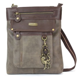 Chala GEMINI Crossbody Faux Leather Gift Messenger Bag, Slim Cat, Stone Gray,One Size