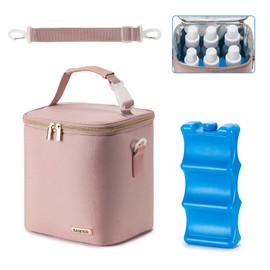BABEYER BABEYER Breastmilk Cooler Bag with Ice Pack Fits 6 Baby Bottles Up to 9 Ounce, Baby Bottle Bag with Shoulder Strap for Nursing Mom Daycare, Pink