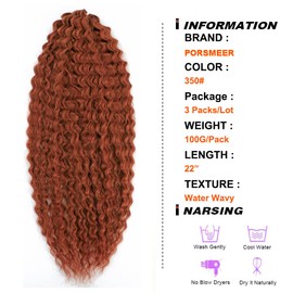 PORSMEER 3 Packs 22 Inch Water Wave Twist Crochet Hair for Butterfly Locs Crochet Braids Bohemian Hair Extensions Pre-Looped Synthetic Hair Extensions for Women, Auburn