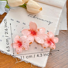 Plumeria Shape Hair Claw Clip Vivid Floral Large Non-Slip Hair Accessories 4.3" x 2.6" for Thick Hair Women Girls, Light Red