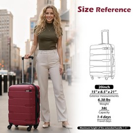 Coolife Luggage PC+ABS Hardshell Suitcase with TSA Lock, Spinner Carry On Lightweight (Radiant Pink, 20in)