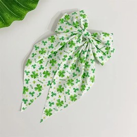 1pcs Clover Hair Clips - Green Fabric Bow Claw Clips Ribbon Bow Clover Full Cover Designs One Word Hair Barrettes St. Patrick's Day Creative Hair Accessories with Spring for Hair Styles
