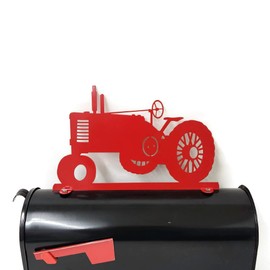 Farm and Ranch Metal Mailbox Topper (Vintage Tractor with Smokestack, Red)