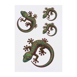 4 x 'Colourful Gecko' Temporary Tattoos - Water Resistant, Skin-Safe, Non-Toxic Transfers, Mixed Sizes (TO00084340)