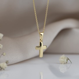 Xaana AMZ0563 Children's Pendant Cross Shiny 12 mm with Chain 36/38 cm Gold-Plated 925 Sterling Silver, Sterling Silver