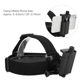 Head Mounted Phone Holder, First Person View Video Outdoor Live Shooting Holder with Clip, Black Plastic Head Strap, Headband Mount