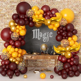 170Pcs Magical Wizard School Balloons Garland Party Decorations Gold Snicth Burgundy Confetti Balloons Metallic Gold Balloons for Kids Birthday Party Potter Theme Baby Shower Supplies Favors