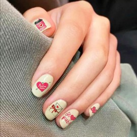 Girls Nail Sticker Pink Heart Letter Love Nail Art Decals for Nail Art Decoration Watermark Designs Foil Nail ArtManicure Tips (12in1)