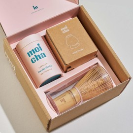 Matcha Tea Set Whisk Starter Kit by Moicha - Bamboo Matcha Whisk + Ceramic Whisk Holder + Premium Matcha Green Tea Powder 30g - Green Tea Gift Set