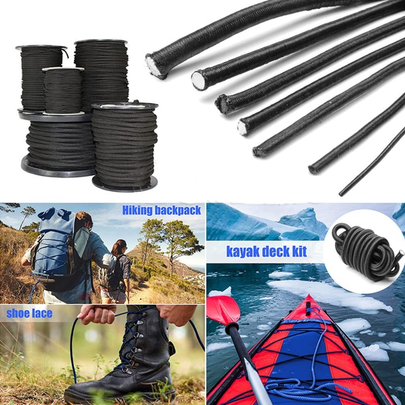 Black Elastic Bungee Cord 10m (5mm) 100% Stretchy Shock Absorbing