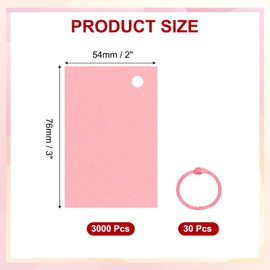 PATIKIL 3"x2" Colored Index Card, 3000Pcs Small Index Flash Cards with 30 Ring Study Card Blank Note Card Mini Paper Tags for Learning Study Craft DIY, Pink