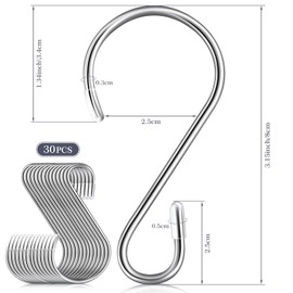 Hotop 36 Pieces 3.15 Inch S Shaped Stainless Steel Hooks Metal Hanging Hooks Curtain Hooks Pan Pot Holder Rack Hooks for Hanging Pot, Pan, Cups, Plants, Bags, Jeans, Towels(Silver)