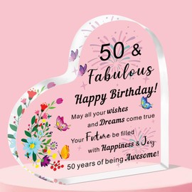 QMVMV 50th Birthday Gifts for Women, Special Colorful Heart Acrylic Plaque for 50 Years Old Mum Sisters Best Friends, Happy 50 Birthday Ornament Keepsakes Ideas for Ladies