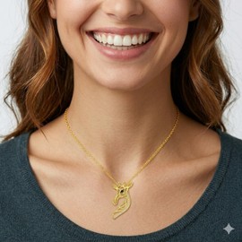 SUPAC Stainless Steel Tree of Life Giraffe Pendant Necklace, Blue Crystal Background, Gift for Animal Lovers! (Gold Giraffe Head)