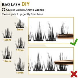 BQ Lash Individual Eyelashes, 72 Clusters, Coloured Eyelashes, Individual at Home Cluster Lashes, B41, B01, B02, B09, Black Eyelashes for DIY Eyelash Extensions, DIY Eyelashes (B41, D - 8-16 Mix)