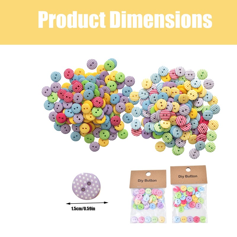 100 Pcs 15mm Mixed Color Round and Stripe Resin Buttons