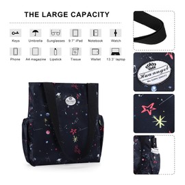 HUA ANGEL Floral Tote Bag - Casual Shoulder Bag Daily Tote Bag with Zipper Gym Travel Shopping Work Handbag for Women