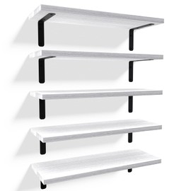 RICHER HOUSE Floating Wall Shelves, Rustic Wood Bathroom Shelves Set of 5, Farmhouse Style Shelf for Décor, Hanging Bedroom, Storage, Kitchen, Living Room - White