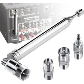 FM Radio Antenna, Ancable Indoor FM Telescopic Antenna 75 Ohm F Type Male Plug Connector with Adapter for Table Top Radio HiFi AV Stereo Receiver Mini System