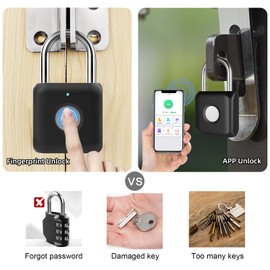 Fingerprint Padlock App Locker Lock Phone App Unlock, Remote Recording Unlock, Bluetooth Lock for Lockers, School Locks, Luggage