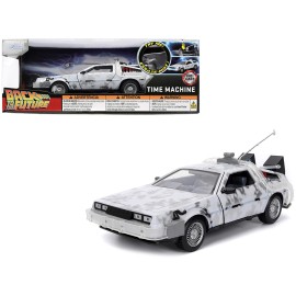 DCD DMC DeLorean Time Machine Frost Version Brushed Metal for Hollywood Rides Vehicle with Lights From Back to (1985) Movie
