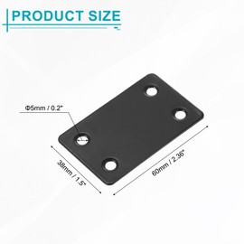 uxcell 10 Pcs Mending Plate Metal Flat Bracket Straight Brace Fixing Joining Plate for Wood with Screws, Black, 2.36"x1.5"