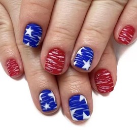 America Independence Day False Nails Patriotic 4th of July Press on Nails Matte Short Square Glue on Nail Red Blue Acrylic Nail for Women