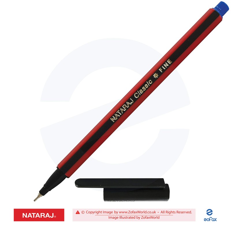NATARAJ Classic Fine Point BLUE Ballpoint Pens (12 x 0.7mm