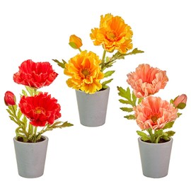 Raz Imports HomeSweet Home9-inch Real Touch Potted Poppies, Assortment of 3 Faux Plants - Beautiful Seasonal Decor for Your Home