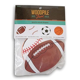 Craft Supply Sports Balls Painted Wood Cutout Shapes - 4 Mini Pieces - Football, Baseball, Soccer Ball, and Basketball Multi