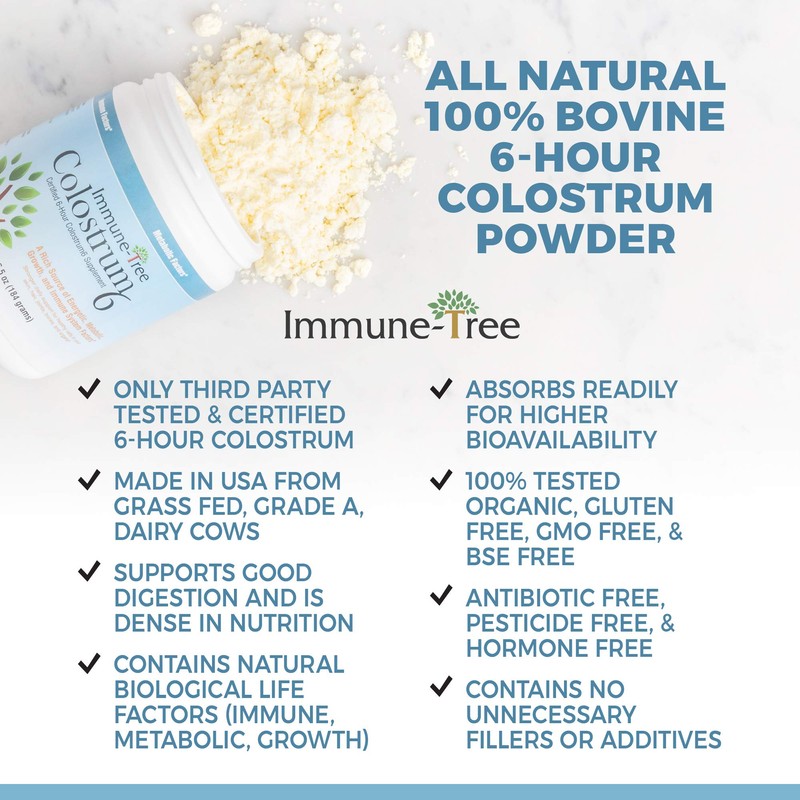 Immune-Tree 100% Bovine Colostrum Powder, 120 Servings, 6.5oz, Supports Anti-Aging,