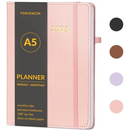 Appointment Book 2025, 6.3" x 8.5", Forvencer Hardcover 2025 Planner Weekly and Monthly (Jan 2025 - Dec 2025), Daily Hourly Planner with 30 Minute Increments, PU Leather Calendar Planner Agenda Book, Schedule Organizer Appt Book, A5, Pink