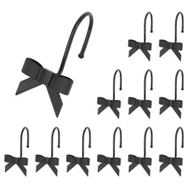 12pcs Bow Shower Curtain Hooks, Decorative Metal Cute Bow Knot Shower Curtain Hanger Rings for Bathroom Baby Room Nursery Art Decors Accessories (Black)