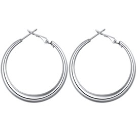 FOCALOOK Simple Hoop Earrings Women's Thin Round Hoop Earrings Stainless Steel Earrings Chic Jewellery Diameter 40 mm, Stainless Steel, No Gemstone