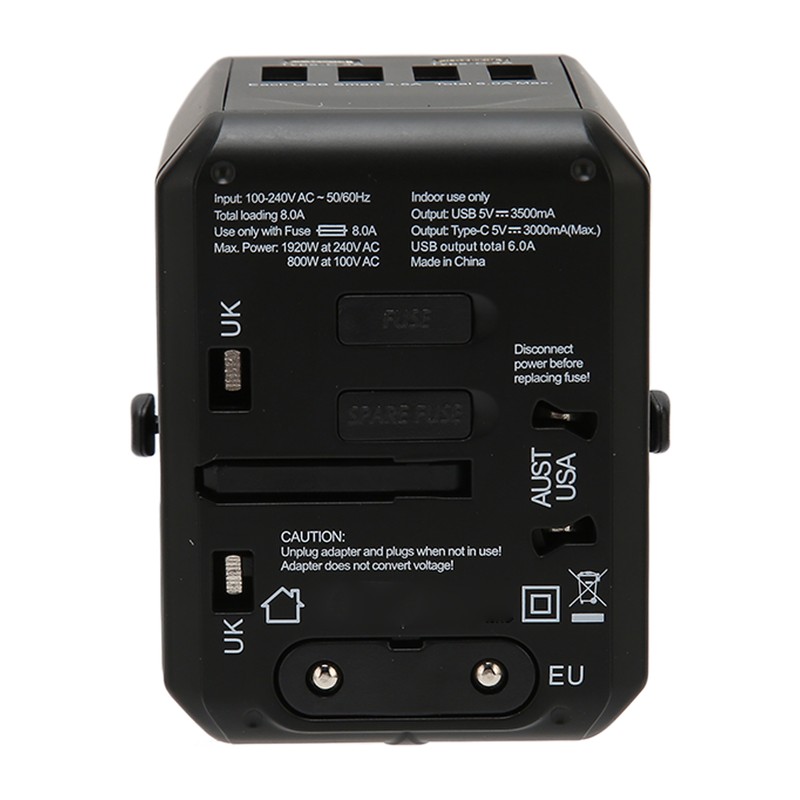 8A Universal Travel Adapter 2 USB C 4 USB A