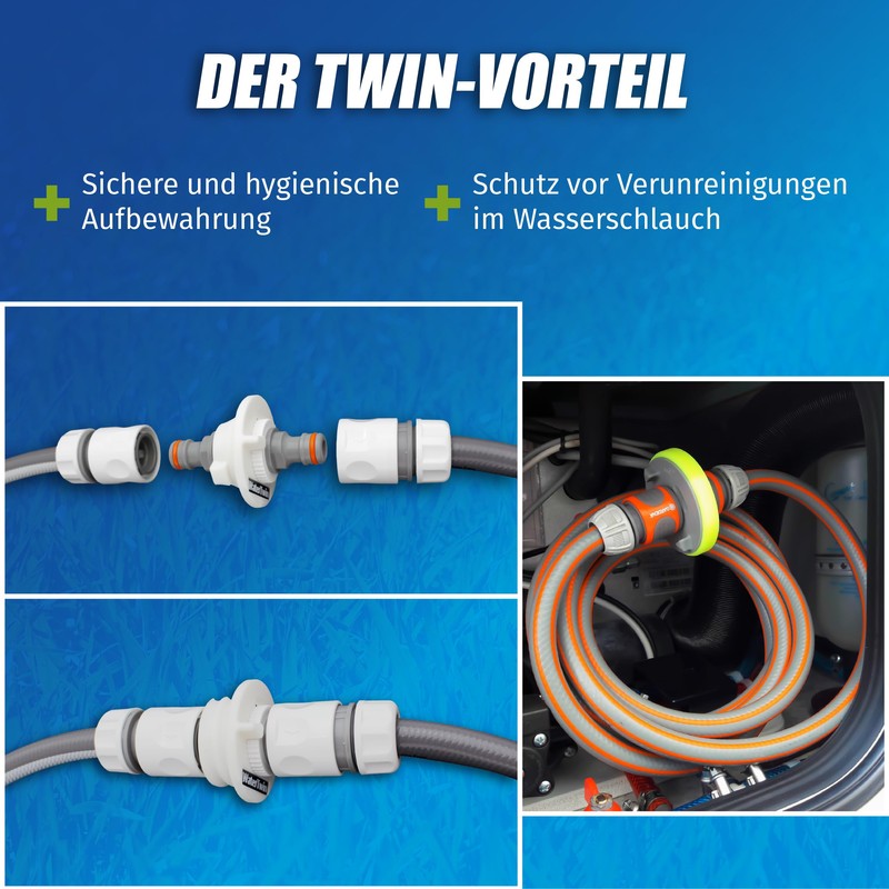 Water tank cap with connection for Gardena system for mobile