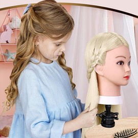 FGXY 80% Real Hair Styling Head, Beauty Training Styling Headband Holder, Practice Head Hair Styling Tool Accessories Set, DIY Hair Styling Braiding Set(Golden)