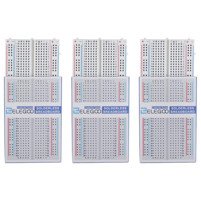 ELEGOO 3PCS 400 tie-Points breadboard, 4 Power Rails for Arduino