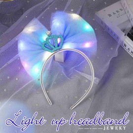 JEWEKY Light Up Bow Headbands Glowing Hair Bands Crown Headpiece Led Party Birthday Hair Accessories for Women and Girls