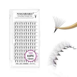 NAGARAKU Premade Fans Eyelash Extensions Premade Volume Fans Lash Extensions 120 Fans 10D 0.07C Curl 13mm Sharp Narrow Stem Clusters Thin Pointy Base Russian Fans Ready Volume Premade Lash Fan Fluffy